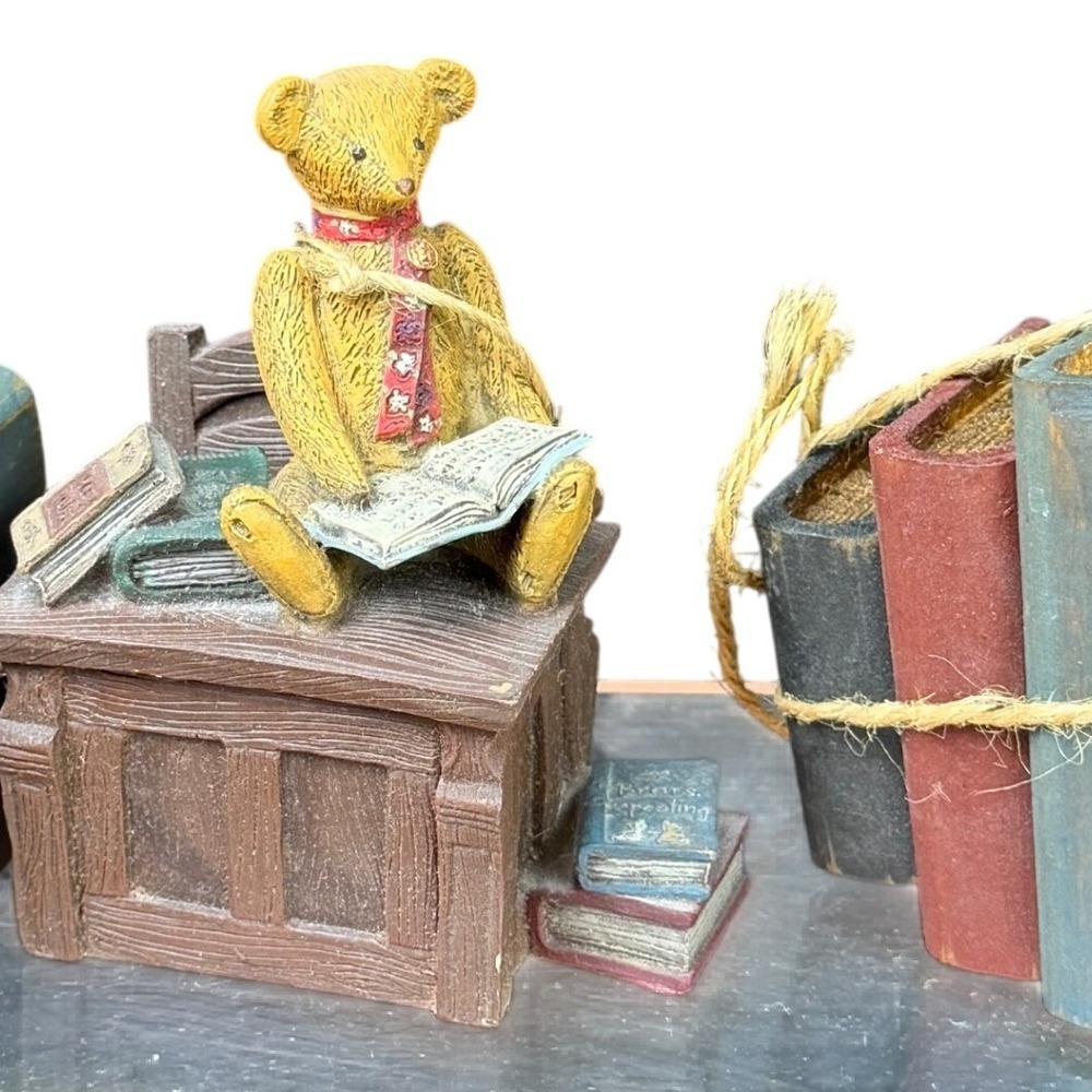 Teddy Bear Desk Figurine, Sarah's Attic Resin Limited Edition Bookworm Decor 489